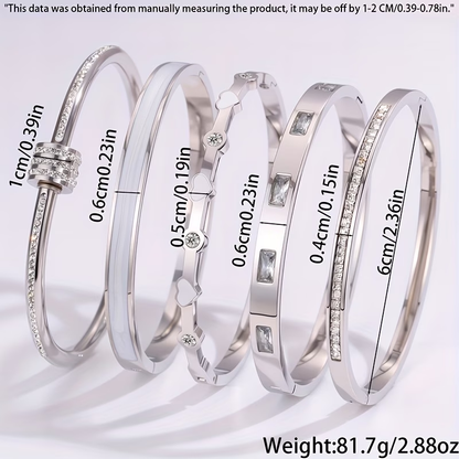 Heart Shape Bangle For New Year, Unisex 304 Stainless Steel With 18K Real Gold Plated And Zircon Inlay