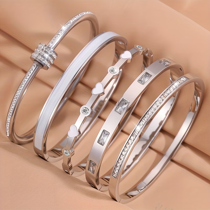 Heart Shape Bangle For New Year, Unisex 304 Stainless Steel With 18K Real Gold Plated And Zircon Inlay