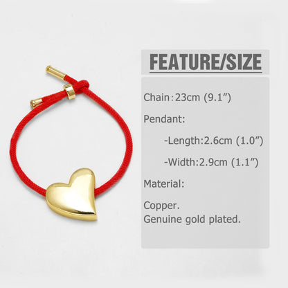Heart Shape Copper Bracelets For Unisex Featuring 18K Real Gold Plated Woven Chain With Weave Craft