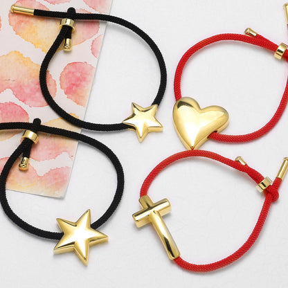 Heart Shape Copper Bracelets For Unisex Featuring 18K Real Gold Plated Woven Chain With Weave Craft