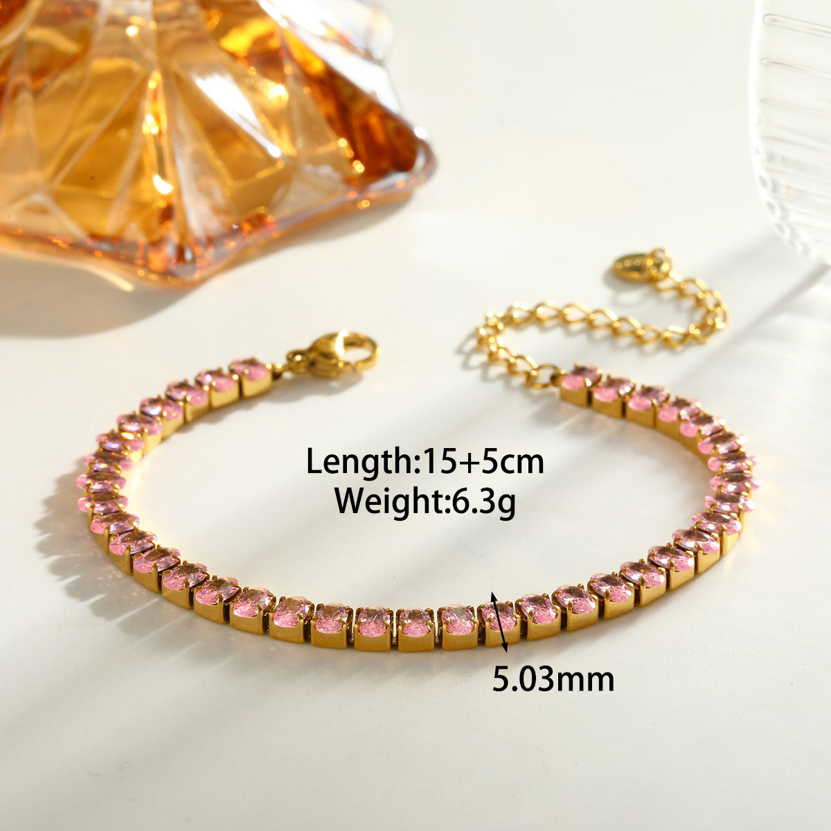 For Women Geometric Bracelets In 304 Stainless Steel With 18K Real Gold Plated Finish And Zircon Inlay Featuring Full Diamond Chain