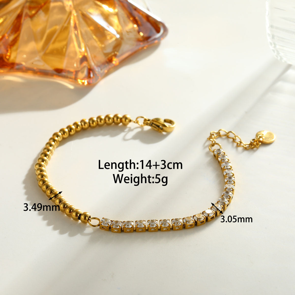 For Women Geometric Bracelets In 304 Stainless Steel With 18K Real Gold Plated Finish And Zircon Inlay Featuring Full Diamond Chain