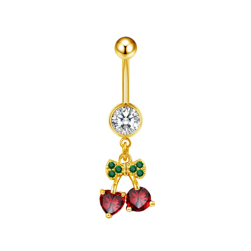 Three-dimensional Heart Shape Copper Belly Ring With Platinum Plated Electroplated Finish And Zircon Inlay