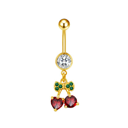 Three-dimensional Heart Shape Copper Belly Ring With Platinum Plated Electroplated Finish And Zircon Inlay