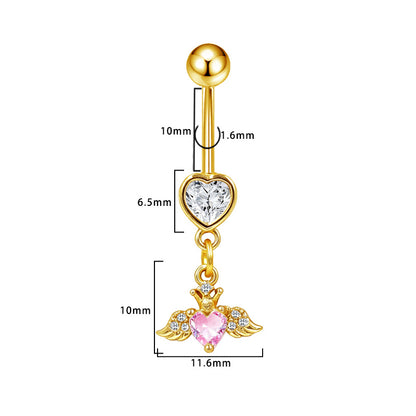Three-dimensional Heart Shape Copper Belly Ring With Platinum Plated Electroplated Finish And Zircon Inlay