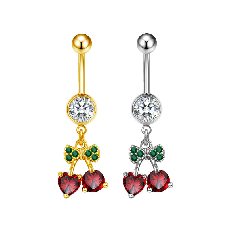 Three-dimensional Heart Shape Copper Belly Ring With Platinum Plated Electroplated Finish And Zircon Inlay