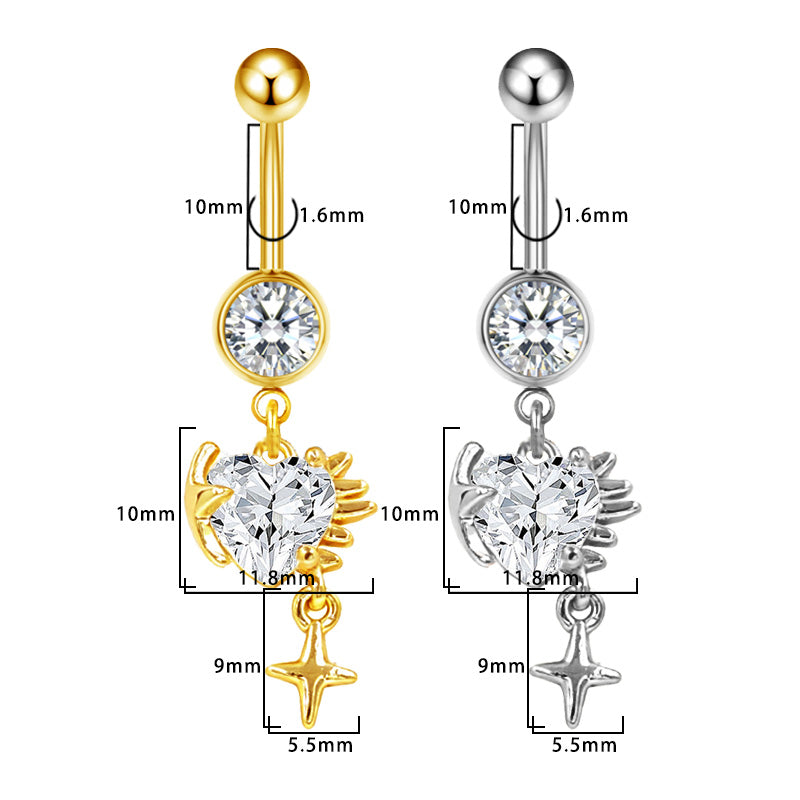 Three-dimensional Heart Shape Copper Belly Ring With Platinum Plated Electroplated Finish And Zircon Inlay