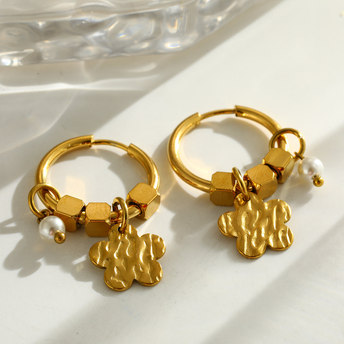 Star Earrings For Women Featuring 304 Stainless Steel With 18K Real Gold Electroplated And Pearl Inlay