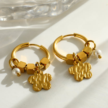 Star Earrings For Women Featuring 304 Stainless Steel With 18K Real Gold Electroplated And Pearl Inlay