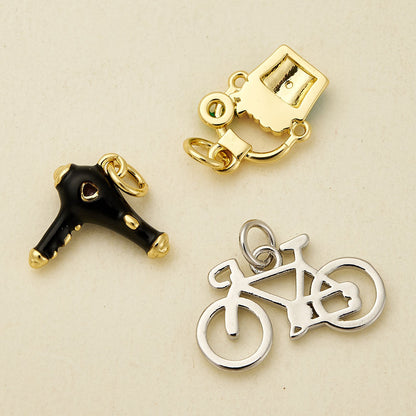 Bicycle Pendant In Copper With 18K Real Gold Electroplating, Zircon Inlay, Featuring 0.05µm-0.08µm Plating Thickness, 1 Pc/Package