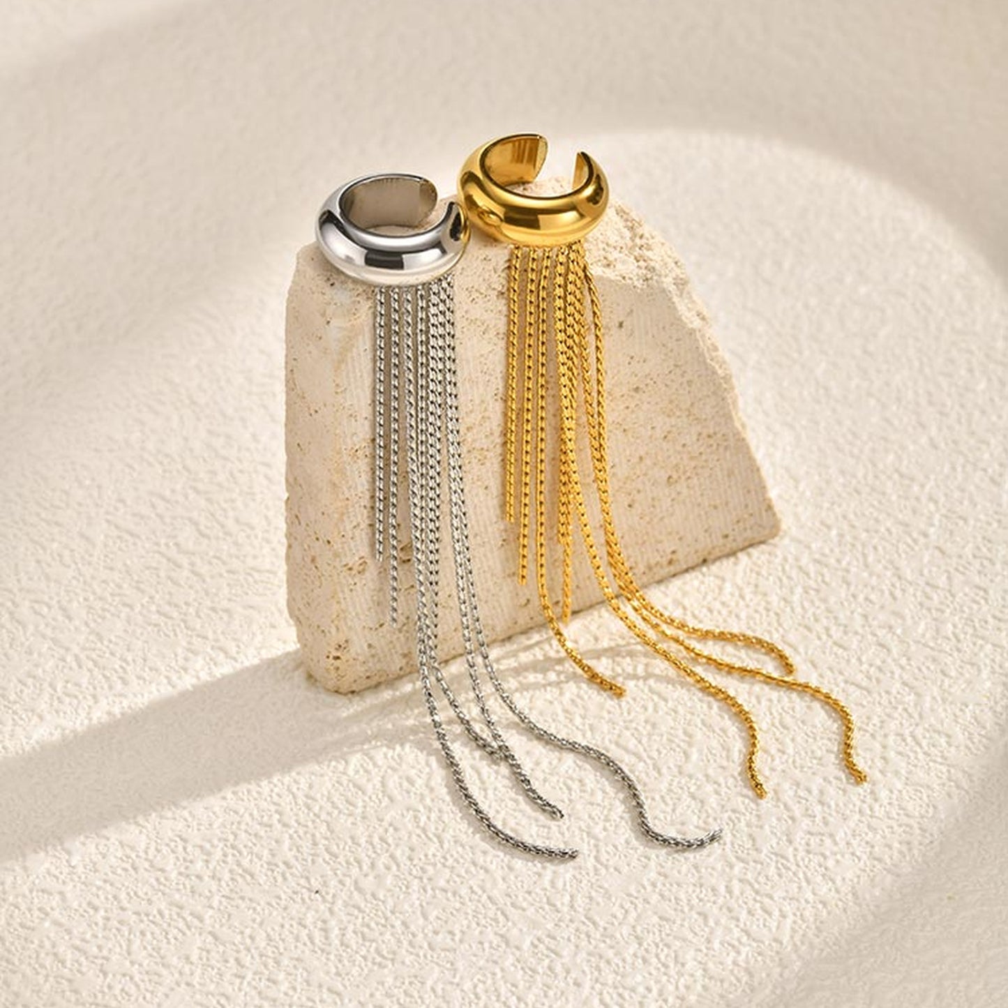 IG Style Tassel Ear Cuffs For Women In 304 Stainless Steel With Waterproof Non Tarnish 18K Real Gold Plated Finish
