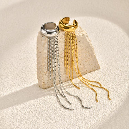IG Style Tassel Ear Cuffs For Women In 304 Stainless Steel With Waterproof Non Tarnish 18K Real Gold Plated Finish