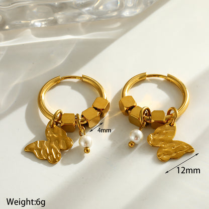 Star Earrings For Women Featuring 304 Stainless Steel With 18K Real Gold Electroplated And Pearl Inlay