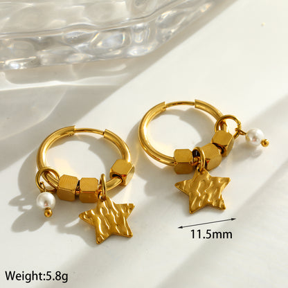 Star Earrings For Women Featuring 304 Stainless Steel With 18K Real Gold Electroplated And Pearl Inlay