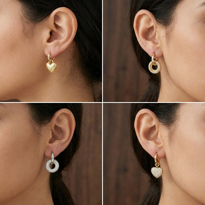 Casual Round Earrings For Valentine's Day In Copper With Real Gold Plating And Zircon Inlay