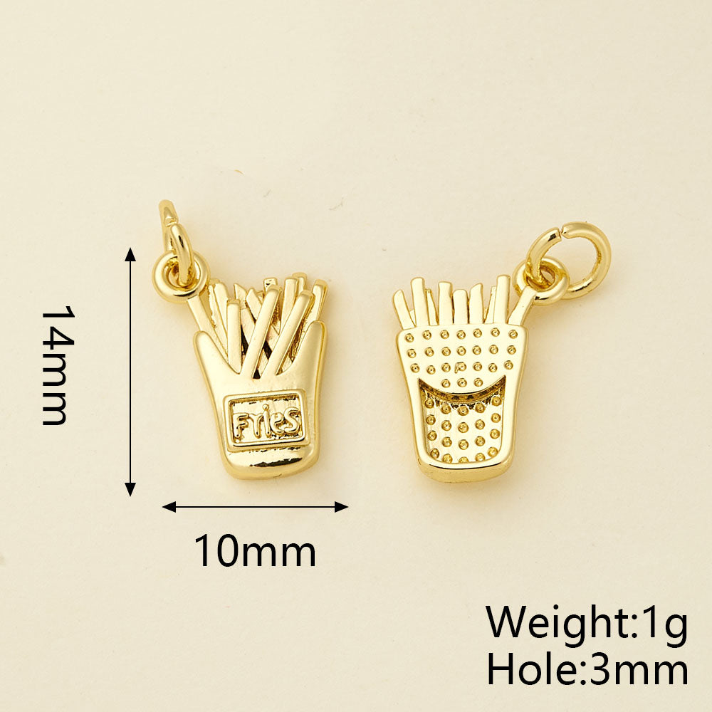 Ice Cream Pendant In Copper With 18K Real Gold Electroplating, Zircon Inlay, And 0.05µm-0.08µm Plating Thickness, 1 Pc Package