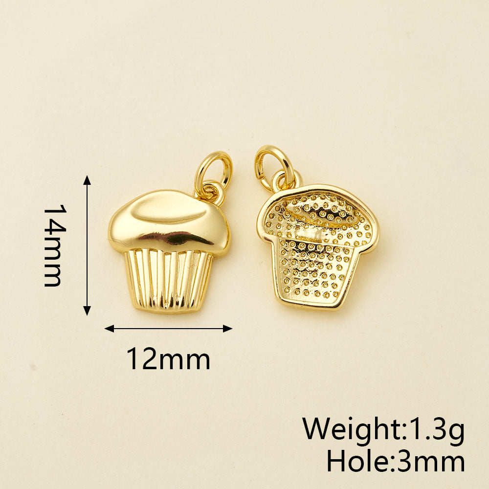 Ice Cream Pendant In Copper With 18K Real Gold Electroplating, Zircon Inlay, And 0.05µm-0.08µm Plating Thickness, 1 Pc Package