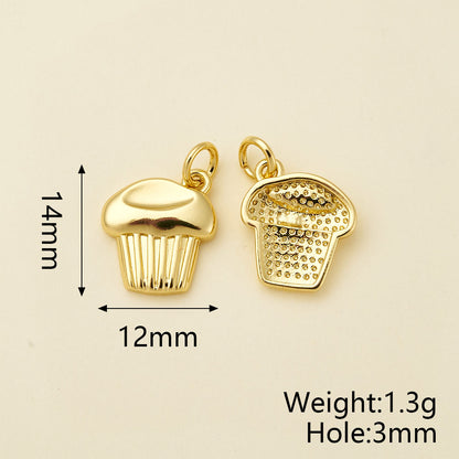 Ice Cream Pendant In Copper With 18K Real Gold Electroplating, Zircon Inlay, And 0.05µm-0.08µm Plating Thickness, 1 Pc Package