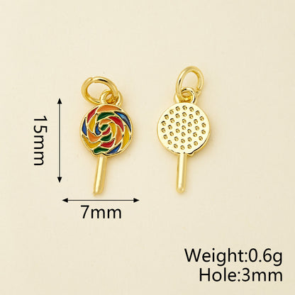 Ice Cream Pendant In Copper With 18K Real Gold Electroplating, Zircon Inlay, And 0.05µm-0.08µm Plating Thickness, 1 Pc Package
