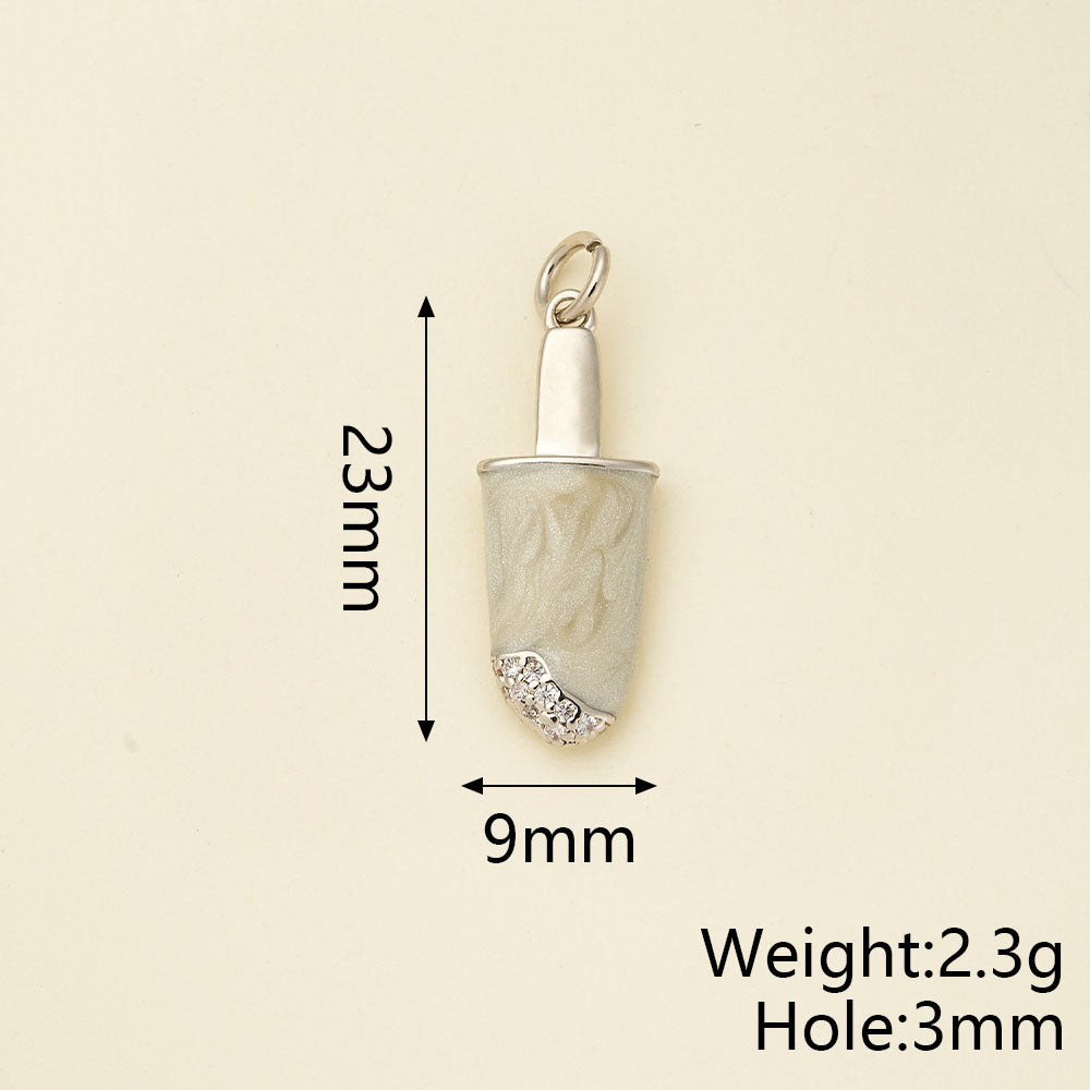 Ice Cream Pendant In Copper With 18K Real Gold Electroplating, Zircon Inlay, And 0.05µm-0.08µm Plating Thickness, 1 Pc Package