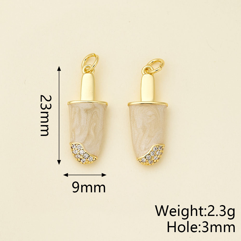 Ice Cream Pendant In Copper With 18K Real Gold Electroplating, Zircon Inlay, And 0.05µm-0.08µm Plating Thickness, 1 Pc Package