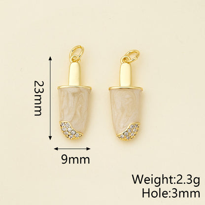 Ice Cream Pendant In Copper With 18K Real Gold Electroplating, Zircon Inlay, And 0.05µm-0.08µm Plating Thickness, 1 Pc Package