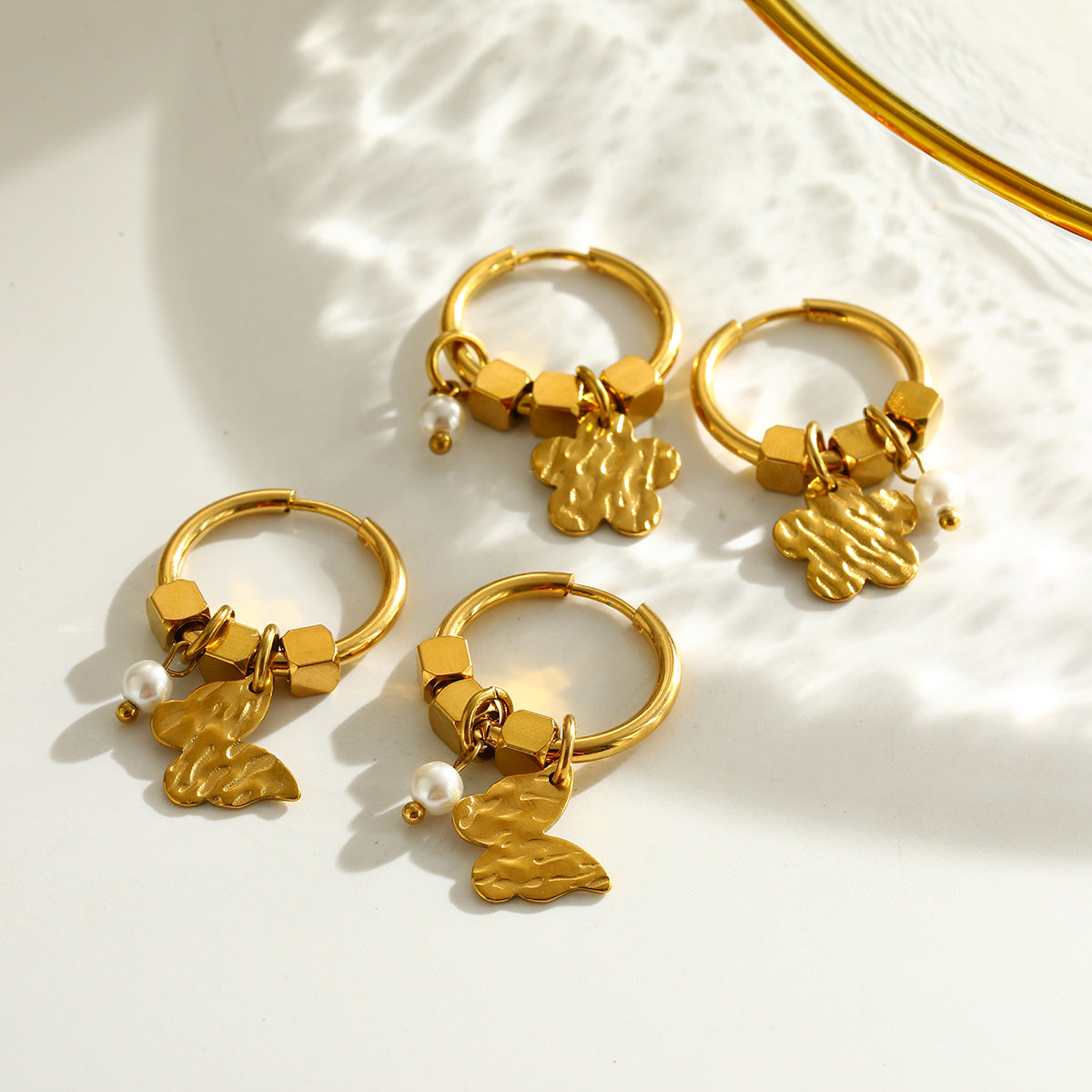 Star Earrings For Women Featuring 304 Stainless Steel With 18K Real Gold Electroplated And Pearl Inlay