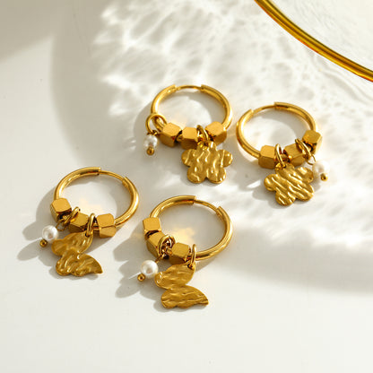 Star Earrings For Women Featuring 304 Stainless Steel With 18K Real Gold Electroplated And Pearl Inlay