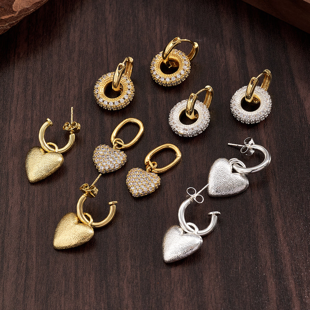 Casual Round Earrings For Valentine's Day In Copper With Real Gold Plating And Zircon Inlay
