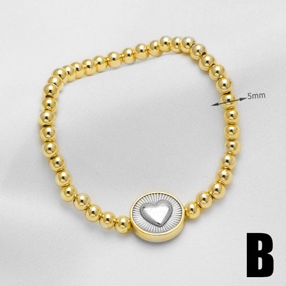 Heart Shape Beaded Chain Bracelet For Unisex Featuring Copper Material With 18K Real Gold Plated Finish