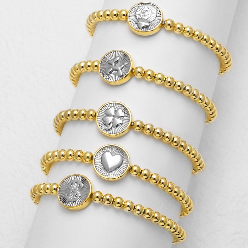 Heart Shape Beaded Chain Bracelet For Unisex Featuring Copper Material With 18K Real Gold Plated Finish