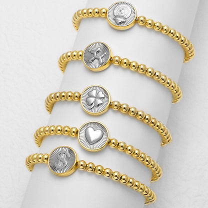 Heart Shape Beaded Chain Bracelet For Unisex Featuring Copper Material With 18K Real Gold Plated Finish
