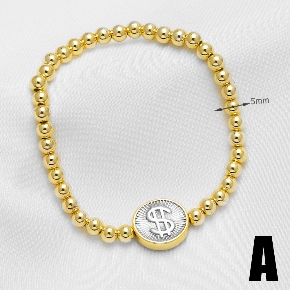 Heart Shape Beaded Chain Bracelet For Unisex Featuring Copper Material With 18K Real Gold Plated Finish
