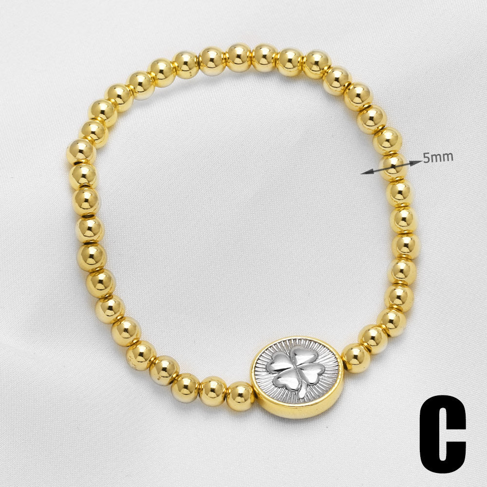 Heart Shape Beaded Chain Bracelet For Unisex Featuring Copper Material With 18K Real Gold Plated Finish