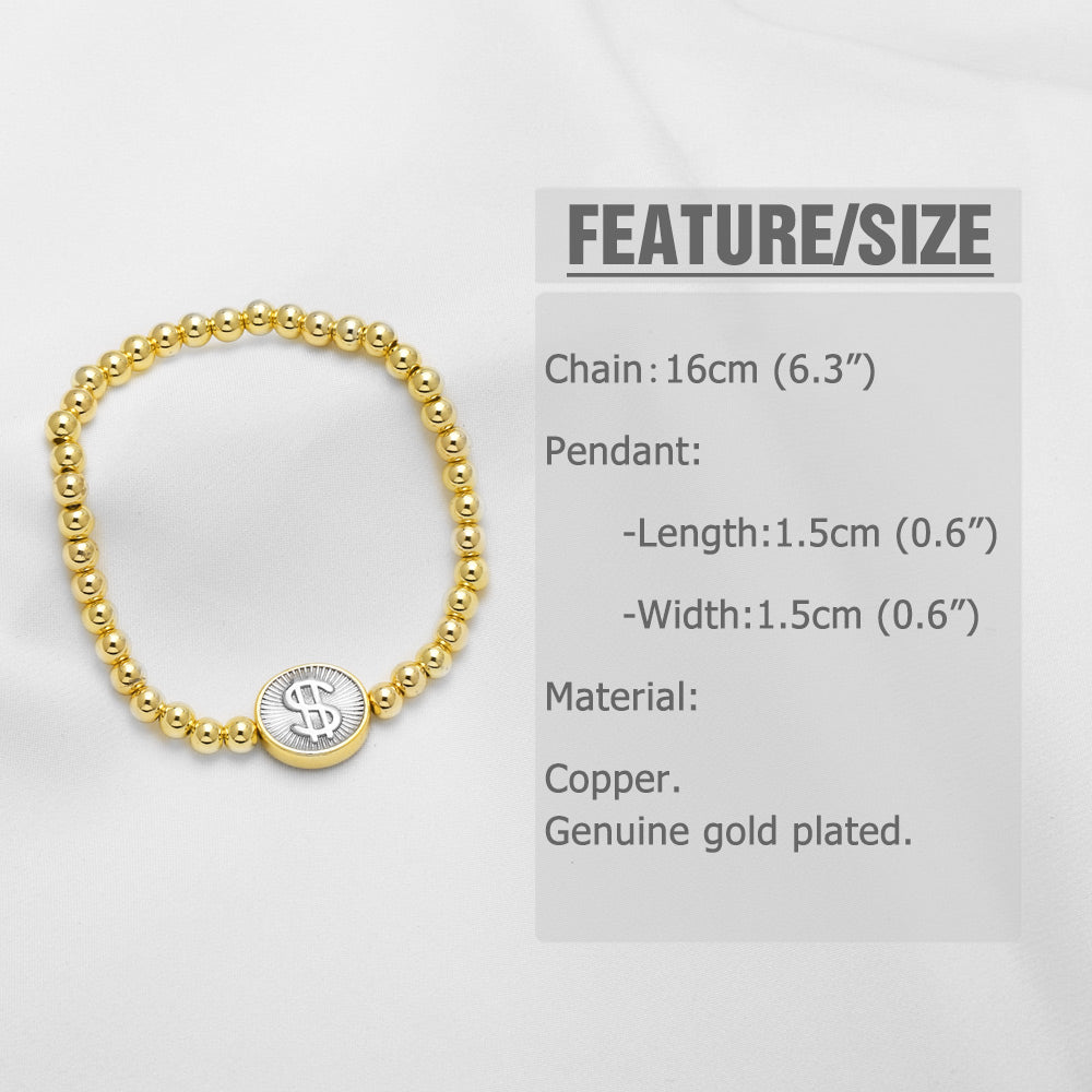 Heart Shape Beaded Chain Bracelet For Unisex Featuring Copper Material With 18K Real Gold Plated Finish