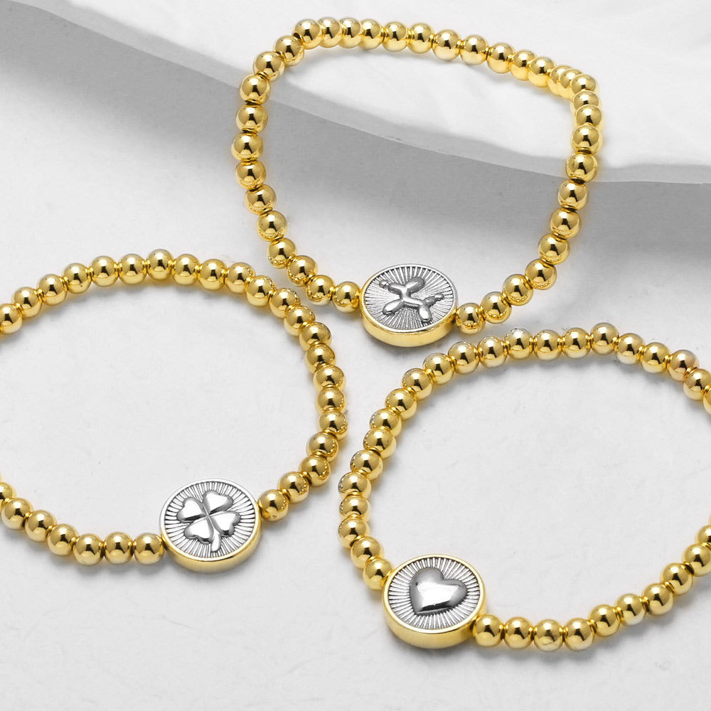 Heart Shape Beaded Chain Bracelet For Unisex Featuring Copper Material With 18K Real Gold Plated Finish