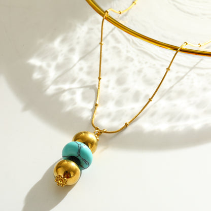 Round Pendant Necklace For Women In 201 Stainless Steel With Electroplated 18K Real Gold Plated Finish And Cable Chain