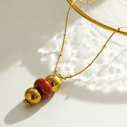 Round Pendant Necklace For Women In 201 Stainless Steel With Electroplated 18K Real Gold Plated Finish And Cable Chain