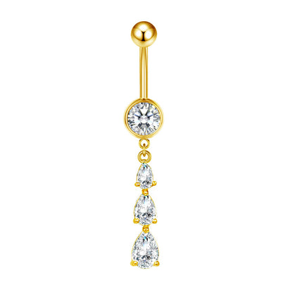 Three-dimensional Heart Shape Copper Belly Ring With Platinum Plated Electroplated Finish And Zircon Inlay