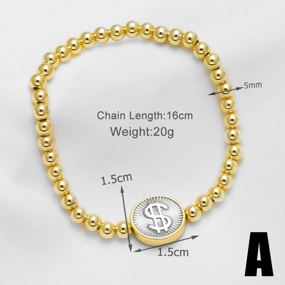 Heart Shape Beaded Chain Bracelet For Unisex Featuring Copper Material With 18K Real Gold Plated Finish