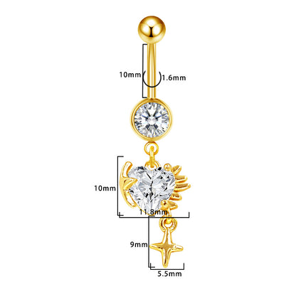 Three-dimensional Heart Shape Copper Belly Ring With Platinum Plated Electroplated Finish And Zircon Inlay