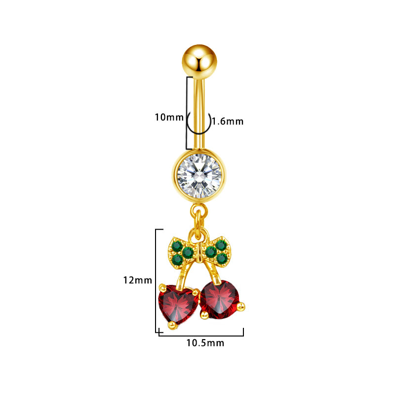 Three-dimensional Heart Shape Copper Belly Ring With Platinum Plated Electroplated Finish And Zircon Inlay