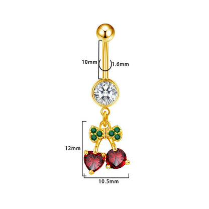Three-dimensional Heart Shape Copper Belly Ring With Platinum Plated Electroplated Finish And Zircon Inlay