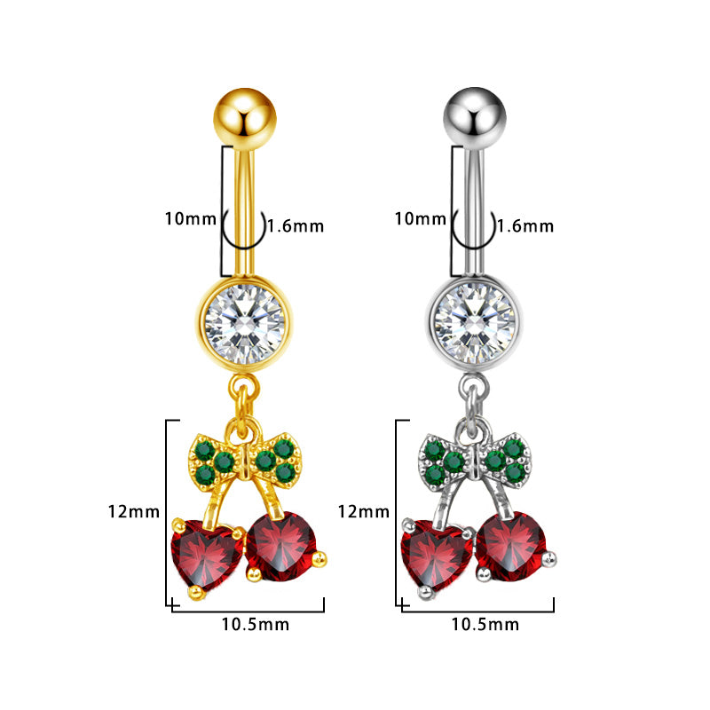 Three-dimensional Heart Shape Copper Belly Ring With Platinum Plated Electroplated Finish And Zircon Inlay
