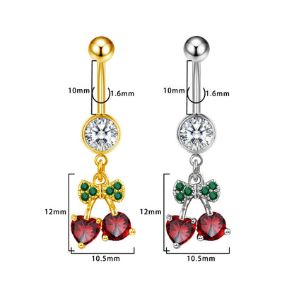 Three-dimensional Heart Shape Copper Belly Ring With Platinum Plated Electroplated Finish And Zircon Inlay
