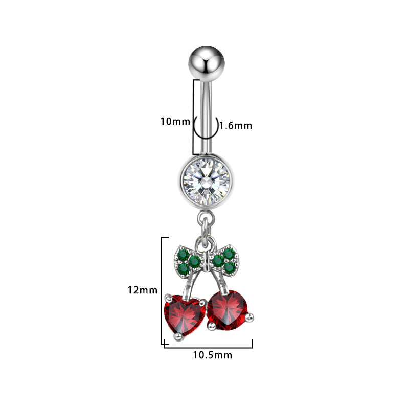 Three-dimensional Heart Shape Copper Belly Ring With Platinum Plated Electroplated Finish And Zircon Inlay
