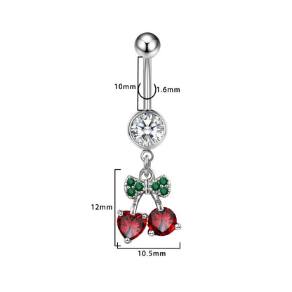 Three-dimensional Heart Shape Copper Belly Ring With Platinum Plated Electroplated Finish And Zircon Inlay