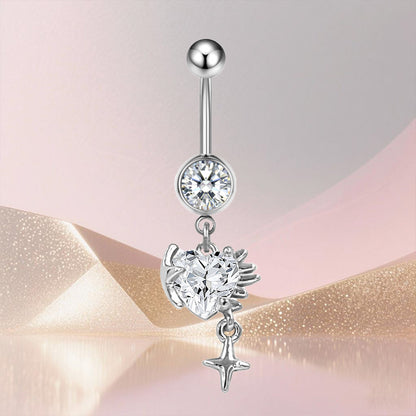 Three-dimensional Heart Shape Copper Belly Ring With Platinum Plated Electroplated Finish And Zircon Inlay