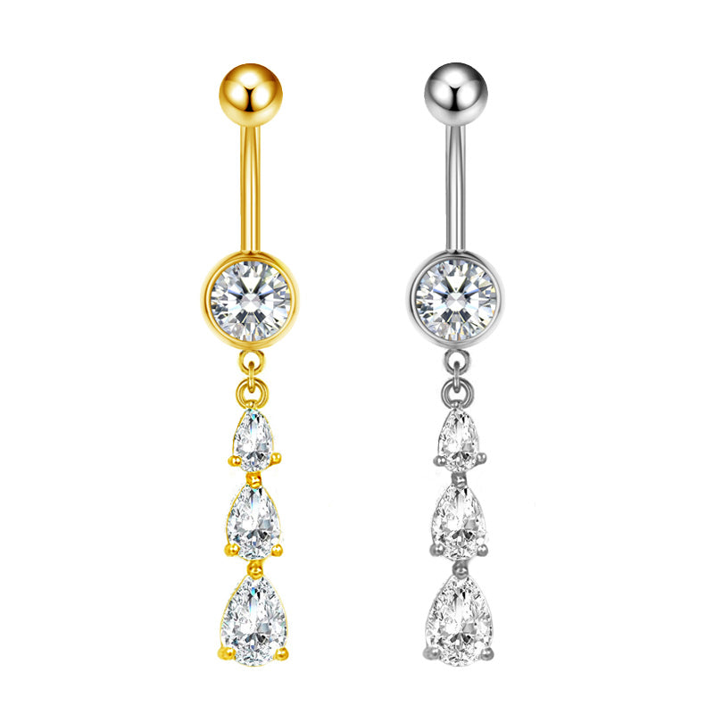 Three-dimensional Heart Shape Copper Belly Ring With Platinum Plated Electroplated Finish And Zircon Inlay