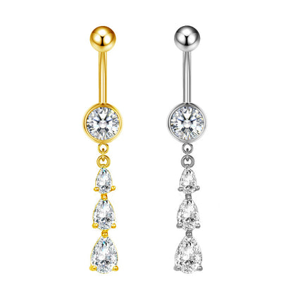 Three-dimensional Heart Shape Copper Belly Ring With Platinum Plated Electroplated Finish And Zircon Inlay
